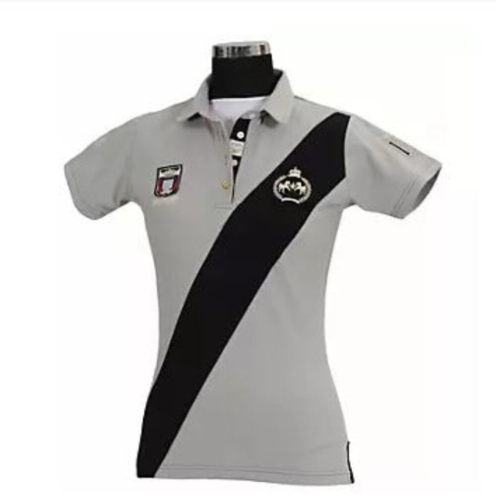 Equine Couture Ladies Tristan Short Sleeve Polo Shirt Grey- Small -EUC